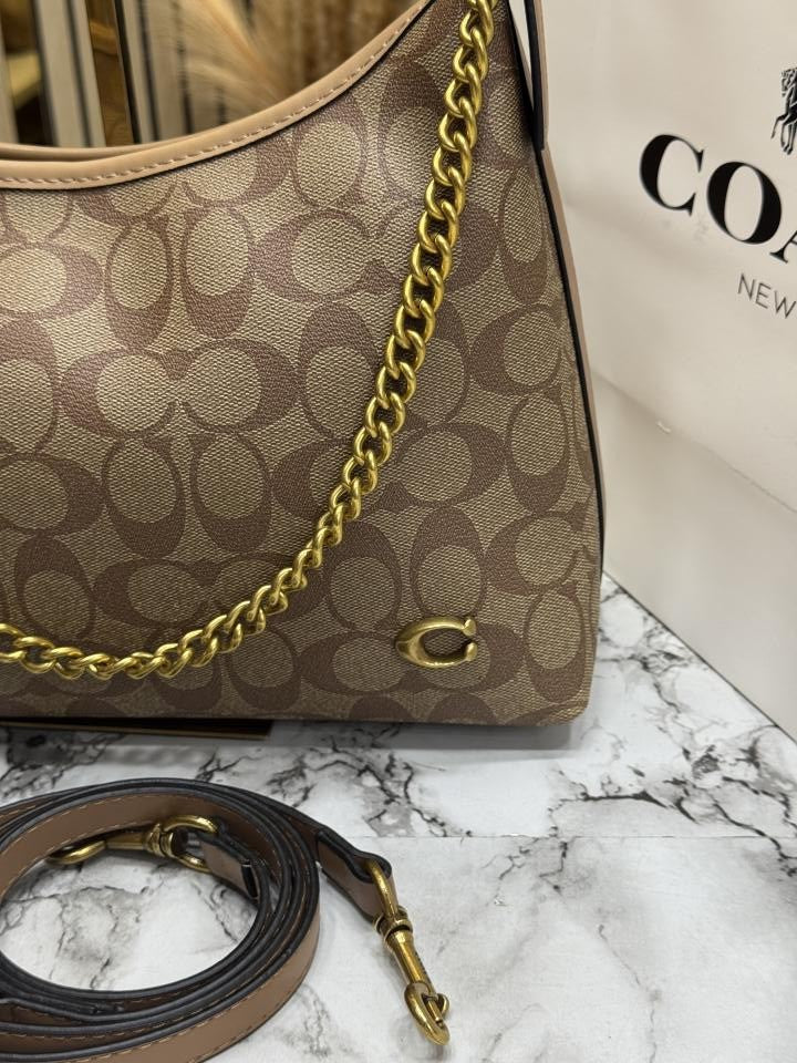 Coac_h Signature Chain Hobo Shoulder Bag With Box And Dust Bag Including Carry Bag (8086) (Apricot)