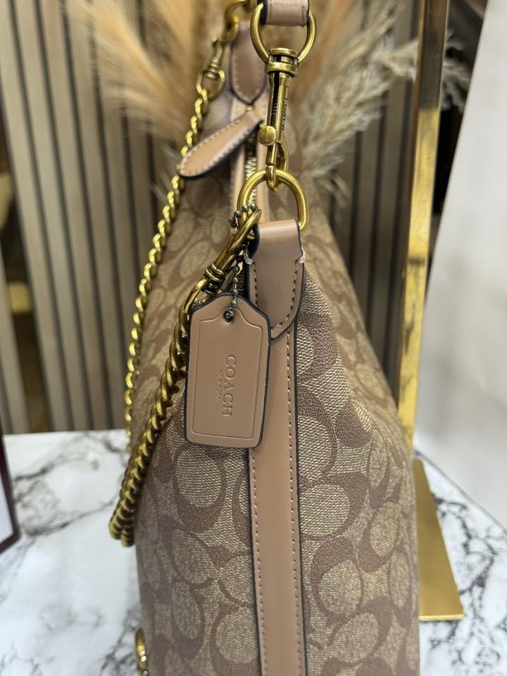 Coac_h Signature Chain Hobo Shoulder Bag With Box And Dust Bag Including Carry Bag (8086) (Apricot)