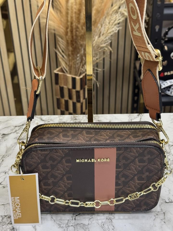Michael_Kors Jet Set Signature Empire Shoulder Bag With Dust Bag (Brown)