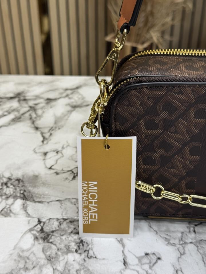 Michael_Kors Jet Set Signature Empire Shoulder Bag With Dust Bag (Brown)