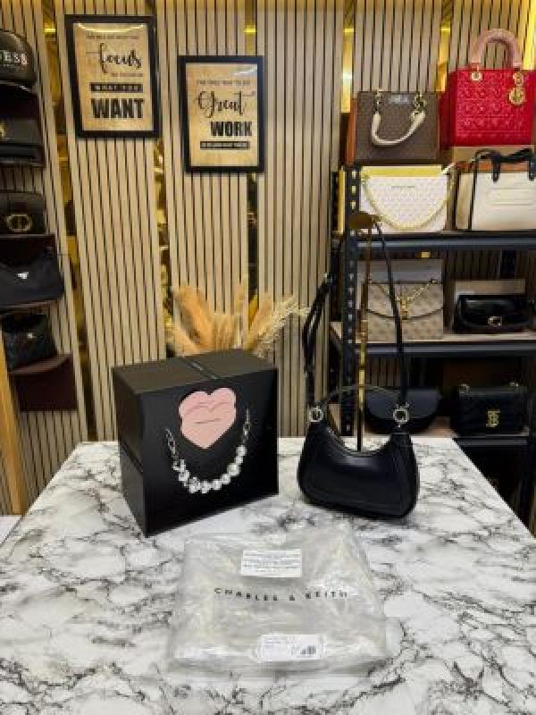 Charle_s & Keith Gift Set In Black Faux Leather Hobo Bag