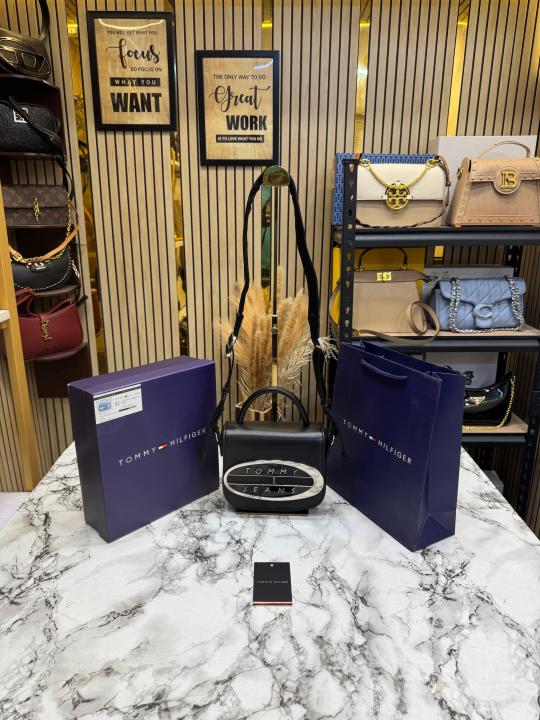 Tommy_Hilfiger Compact Flap Shoulder Bag With Box And Including Carry Bag (Black)