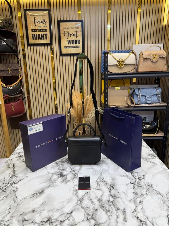 Tommy_Hilfiger Compact Flap Shoulder Bag With Box And Including Carry Bag (Black)