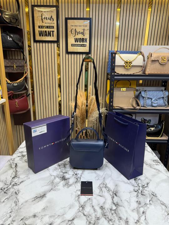 Tommy_Hilfiger Compact Flap Shoulder Bag With Box And Including Carry Bag (Navy Blue)