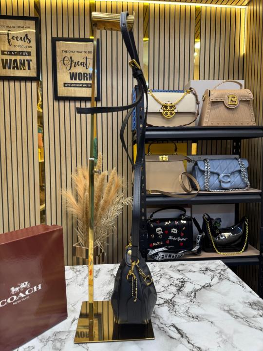 Coac_h Mira Crescent Shoulder Bag With C-Charm Signature Canvas With Box And Dust Bag (Black) (33118)