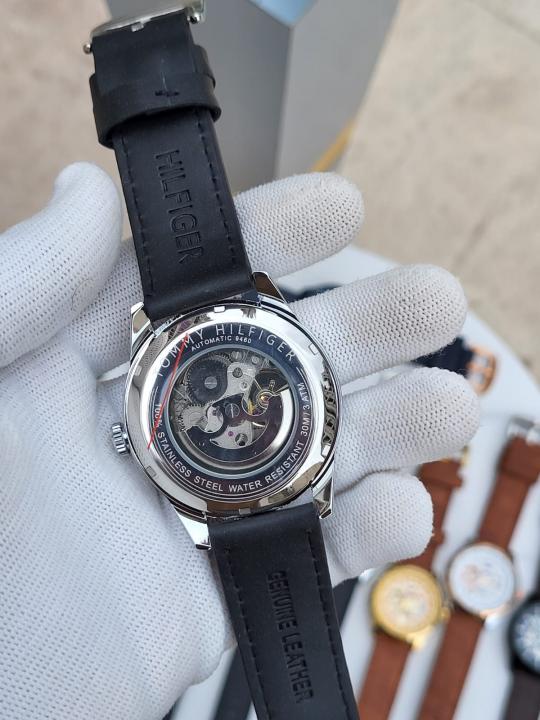 Tomm y Hilfiger Automatic Leather Belt Black Silver Black AT143