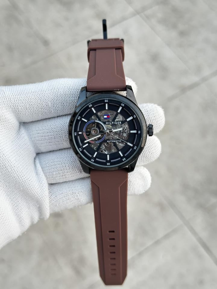 Tommyy  Hilfiger Automatic Silicon Belt Brown Black AT145