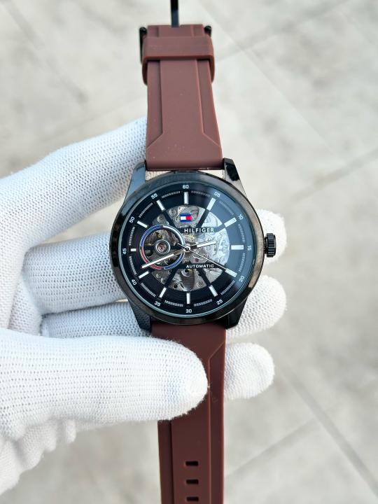 Tommyy  Hilfiger Automatic Silicon Belt Brown Black AT145