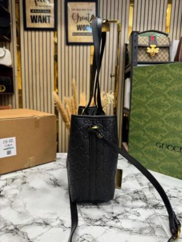 Gucc_i GG Emblem Embossed Large Tote Bag With Double Og Box And Dust Bag (Black)