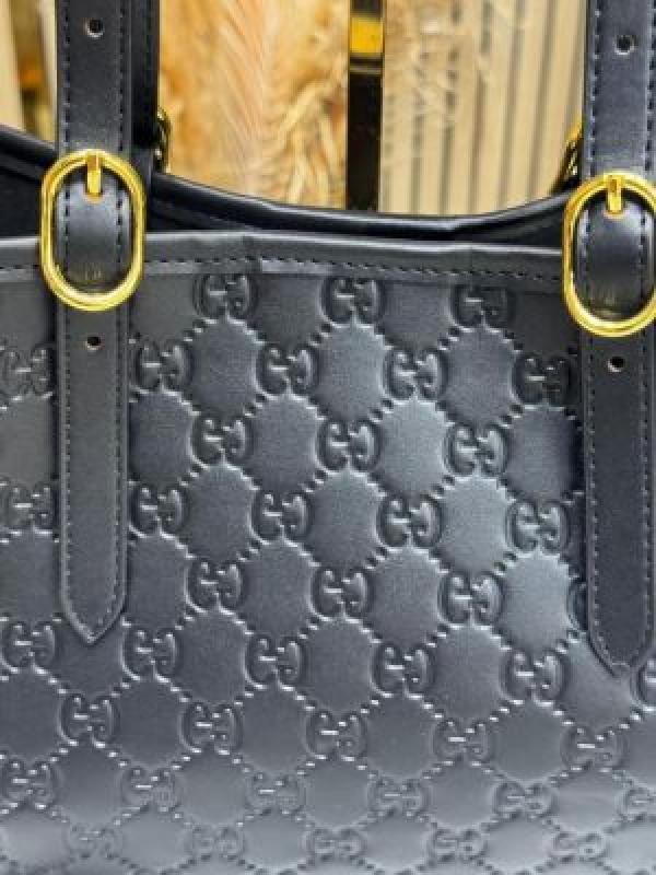 Gucc_i GG Emblem Embossed Large Tote Bag With Double Og Box And Dust Bag (Black)