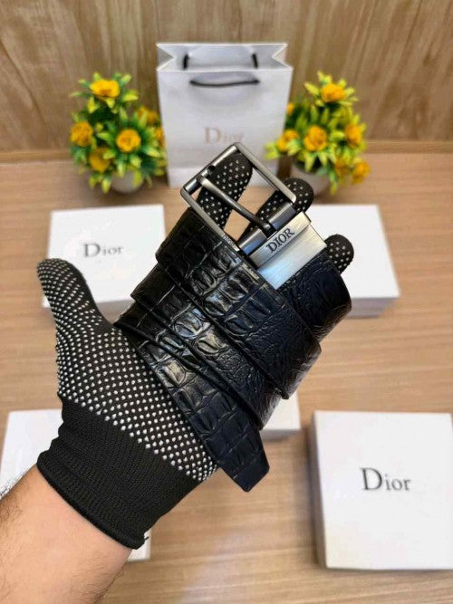 DIOR_PREMIUM CROCODILE EMBOSE REVERSE BELT WID OG  BOX ETC 508