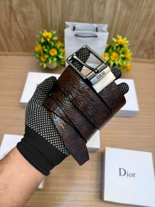 DIOR_PREMIUM CROCODILE EMBOSE REVERSE BELT WID OG  BOX ETC 508