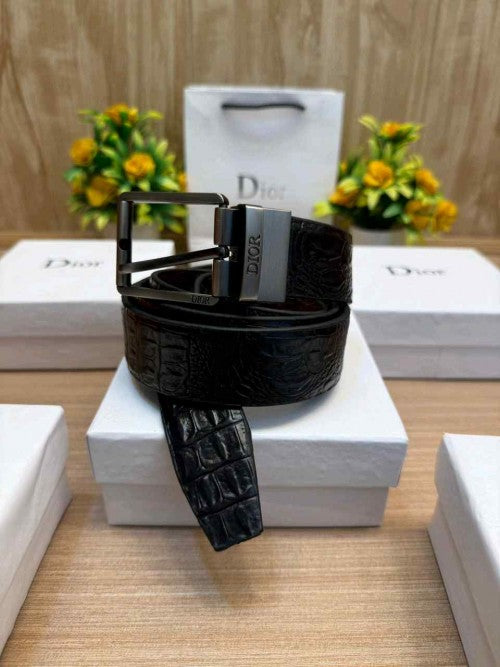 DIOR_PREMIUM CROCODILE EMBOSE REVERSE BELT WID OG  BOX ETC 508