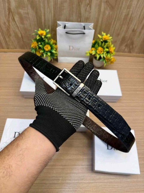 DIOR_PREMIUM CROCODILE EMBOSE REVERSE BELT WID OG  BOX ETC 508