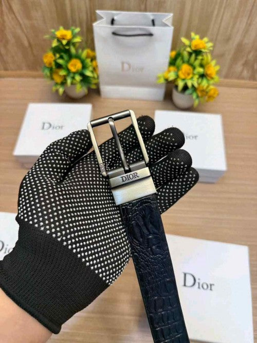 DIOR_PREMIUM CROCODILE EMBOSE REVERSE BELT WID OG  BOX ETC 508