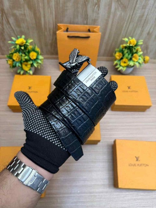 LOUIS_VUITTON_PREMIUM CROCODILE EMBOSE REVERSE BELT WID OG  BOX ETC 506