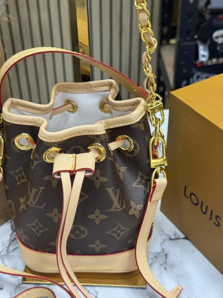 loui_s vuitton nano no  nano bucket bag in monogram canvas with chain strap with og double box and dust bag (m82933)
