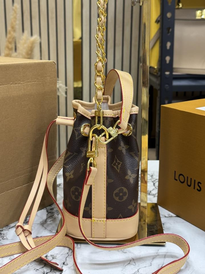 loui_s vuitton nano no  nano bucket bag in monogram canvas with chain strap with og double box and dust bag (m82933)