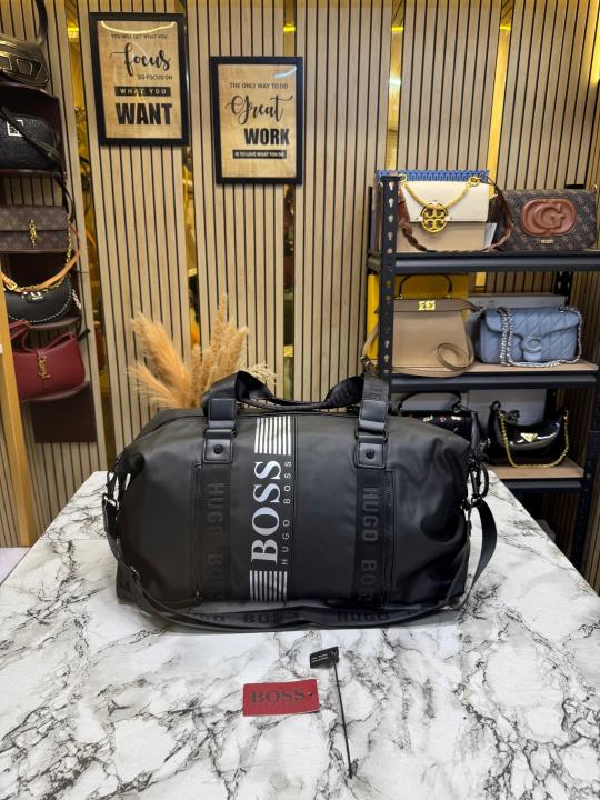 Hugo_Boss Logo Striped Travel Duffle Bag (Black) (BS3025-B)