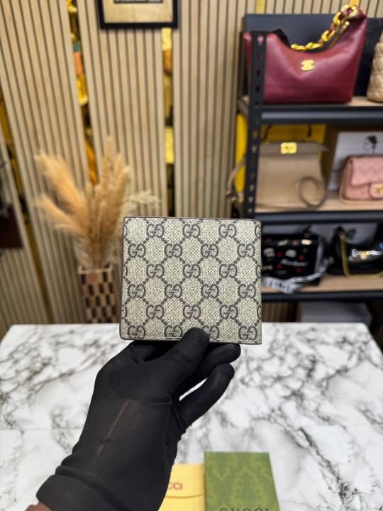 Gucc_i GG Supreme Canvas Bi-fold Wallet With Box And Dust Bag (9978-Apricot)