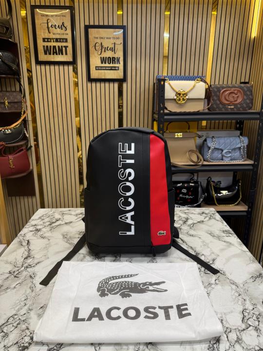 Lacost_e Bold Sporty Logo Design Premium Backpack With Dust Bag (Black-518-4)