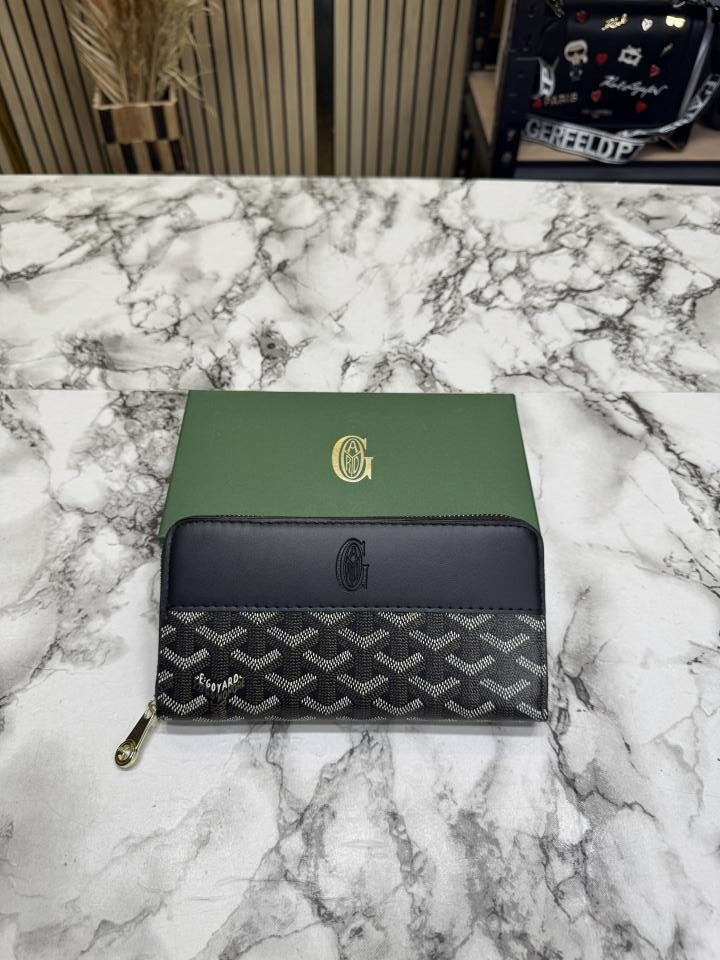 Goyar_d Signature Chevron Zip Around Long Wallet With Box (Black) (AAA60017)
