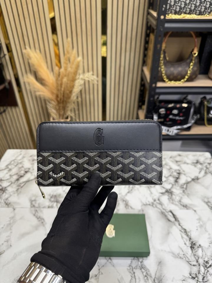 Goyar_d Signature Chevron Zip Around Long Wallet With Box (Black) (AAA60017)