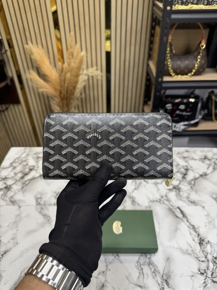 Goyar_d Signature Chevron Zip Around Long Wallet With Box (Black) (AAA60017)