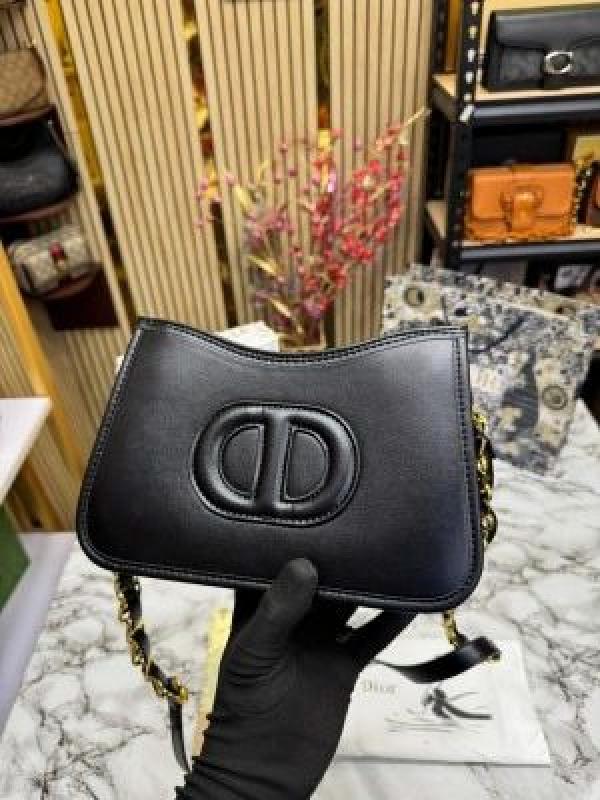 CHRISTIAN DIO_R SIGNATURE HOBO SHOULDER BAG WITH OG BOX AND DUST BAG (FULL BLACK) [WITHOUT CARRY BAG]