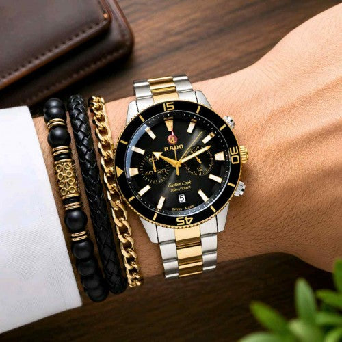 RADO_ CAPTAIN COOK TOW TONE BLACK DIAL F199