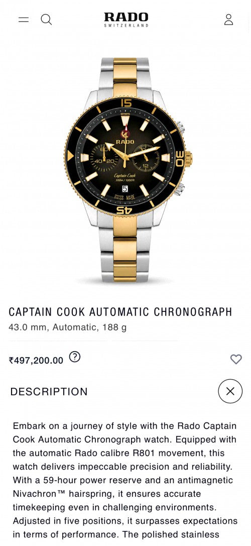 RADO_ CAPTAIN COOK TOW TONE BLACK DIAL F199