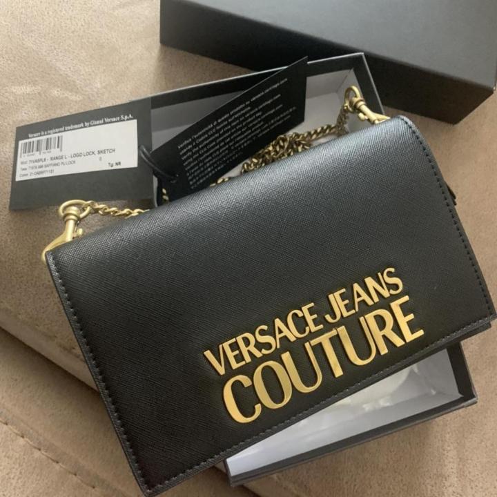 Versac_e Jeans Couture Saffiano Lock Crossbody Bag With Box And Dust Bag (Black-3921)