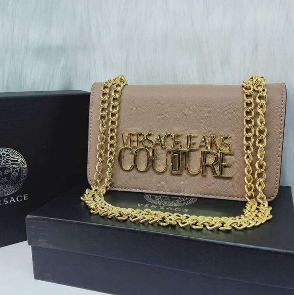 Versac_e Jeans Couture Saffiano Lock Crossbody Bag With Box And Dust Bag (Apricot-3921)