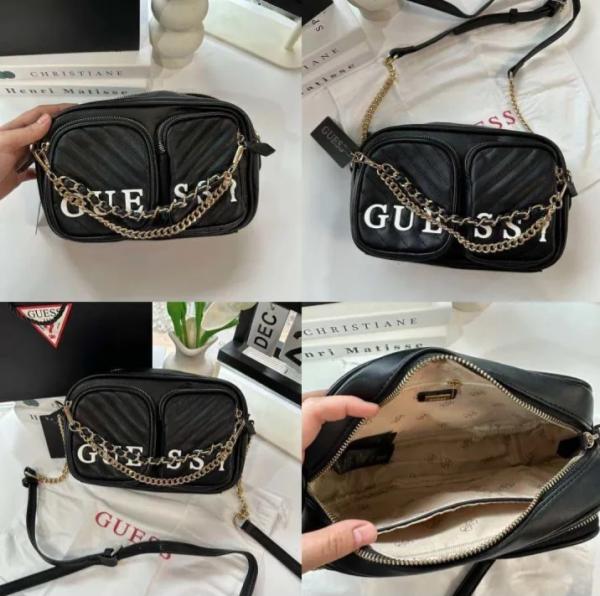 Guess puffer handbag with box and dust bag (black)