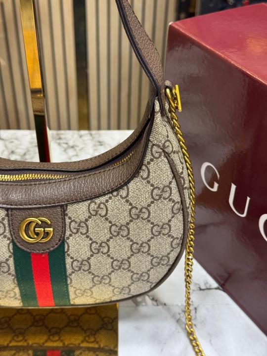 Gucc_i GG Ophidia Supreme Canvas Half Moon Shoulder Satchel Bag (838463)