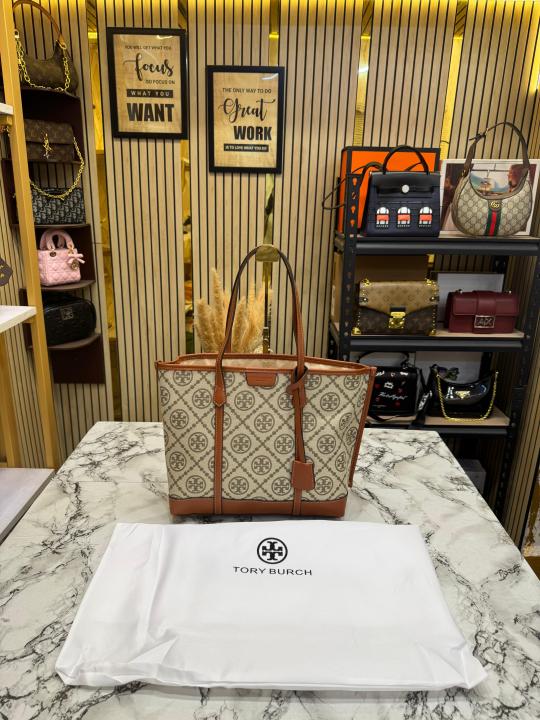 Tory_Burch T Monogram Canvas Tote Bag (Brown)