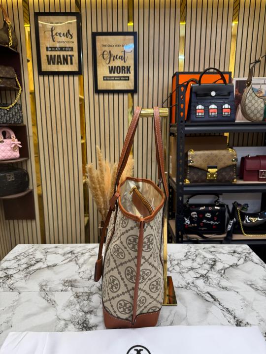 Tory_Burch T Monogram Canvas Tote Bag (Brown)