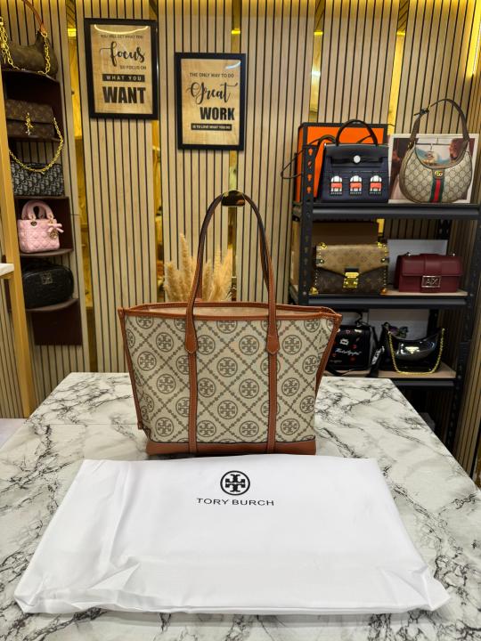 Tory_Burch T Monogram Canvas Tote Bag (Brown)