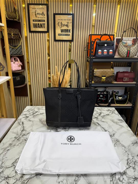 Tory_Burch T Monogram Canvas Tote Bag (Brown)