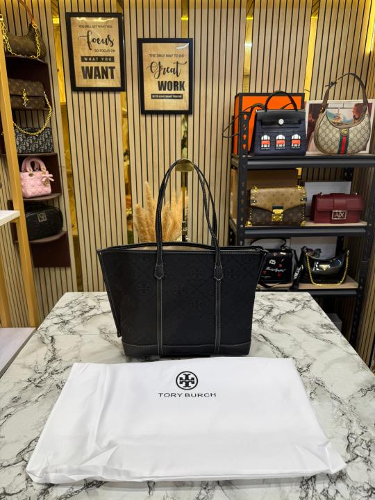 Tory_Burch T Monogram Canvas Tote Bag (Brown)