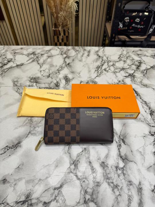 Loui_s Vuitton Damier Canvas Zip Around Wallet With Box (Brown-60017)