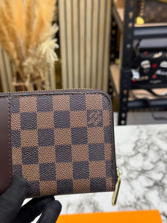 Loui_s Vuitton Damier Canvas Zip Around Wallet With Box (Brown-60017)