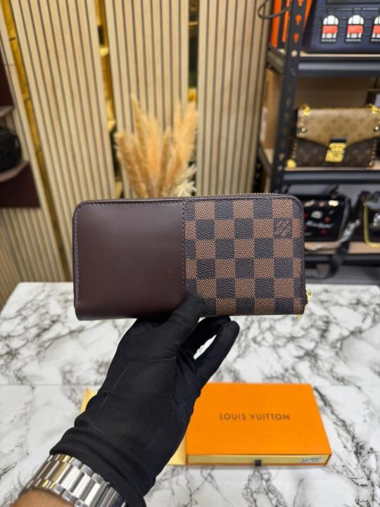 Loui_s Vuitton Damier Canvas Zip Around Wallet With Box (Brown-60017)