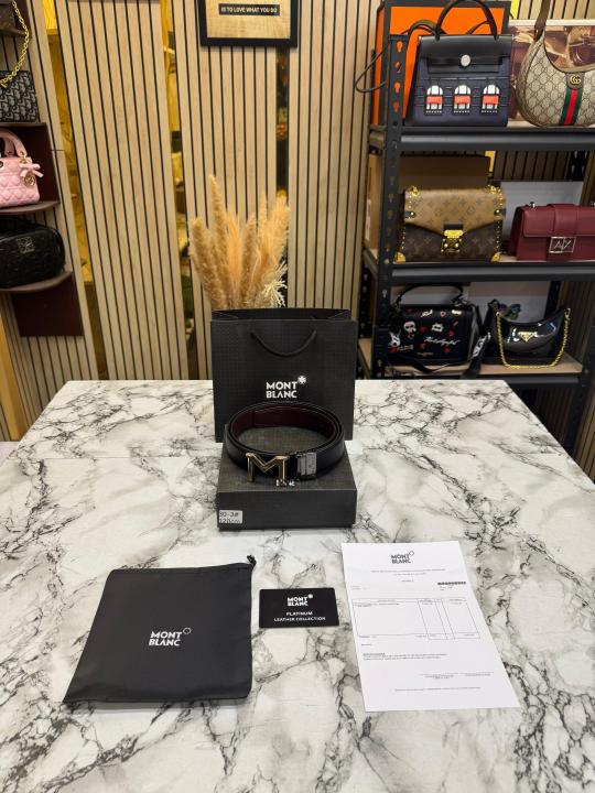 Mont Blanc Signature M Logo Formal Leather Belt (30-3)