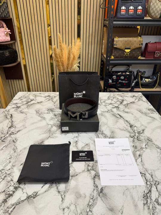 Mont Blanc Signature M Logo Formal Leather Belt (30-4)