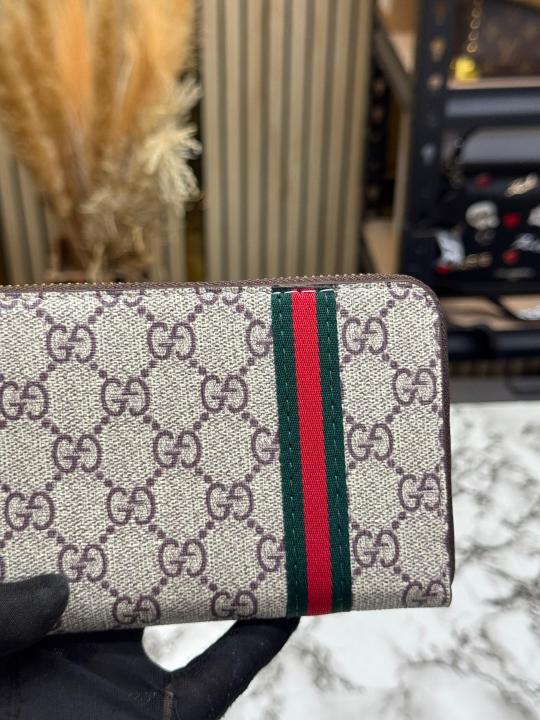 Gucc_i Big GG Monogram Stripe Long Zipper Wallet With Box (C5131-apricot)