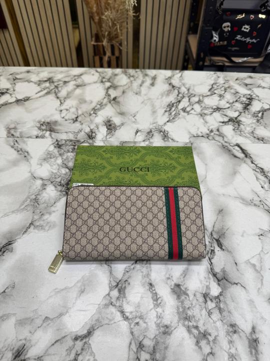 Gucc_i GG Monogram Stripe Long Zipper Wallet With Box (C5128-apricot)