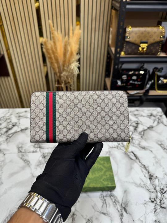 Gucc_i GG Monogram Stripe Long Zipper Wallet With Box (C5128-apricot)