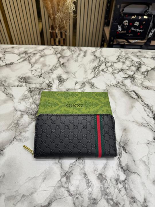 Guccxi GG Embossed Monogram Long Zipper Wallet With Box (C5129 Black