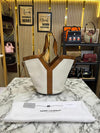 Ysl Saint Laurent Paris Y-Line Bucket Tote Bag (White-Brown)
